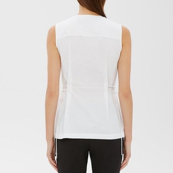 Theory Womens M White Sleeveless Tied Popover Cahliway Shirting Blouse Cotton - Picture 13 of 14